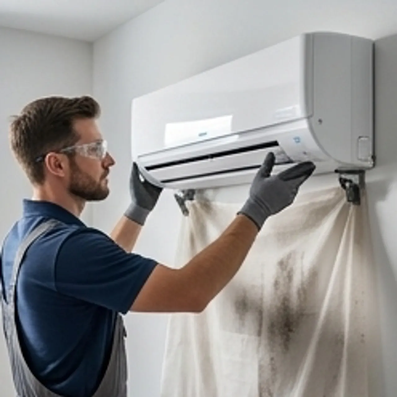 technician installing indoor mini split unit