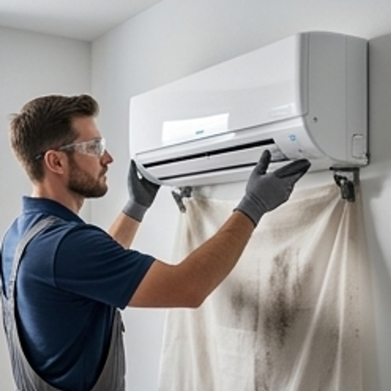 technician installing indoor mini split unit